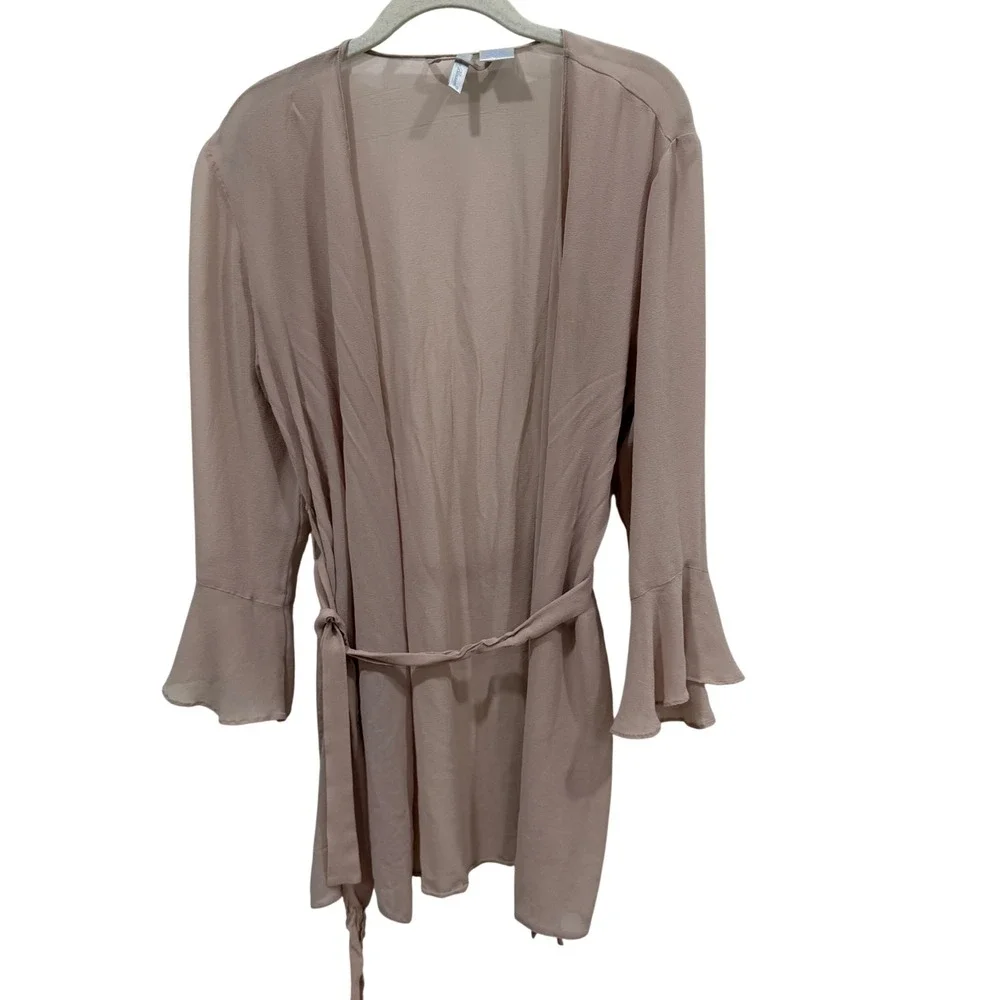 Willow Blossom 100% Silk Wrap Cardigan Top Dusty Rose Bell Sleeve Ruffle Large